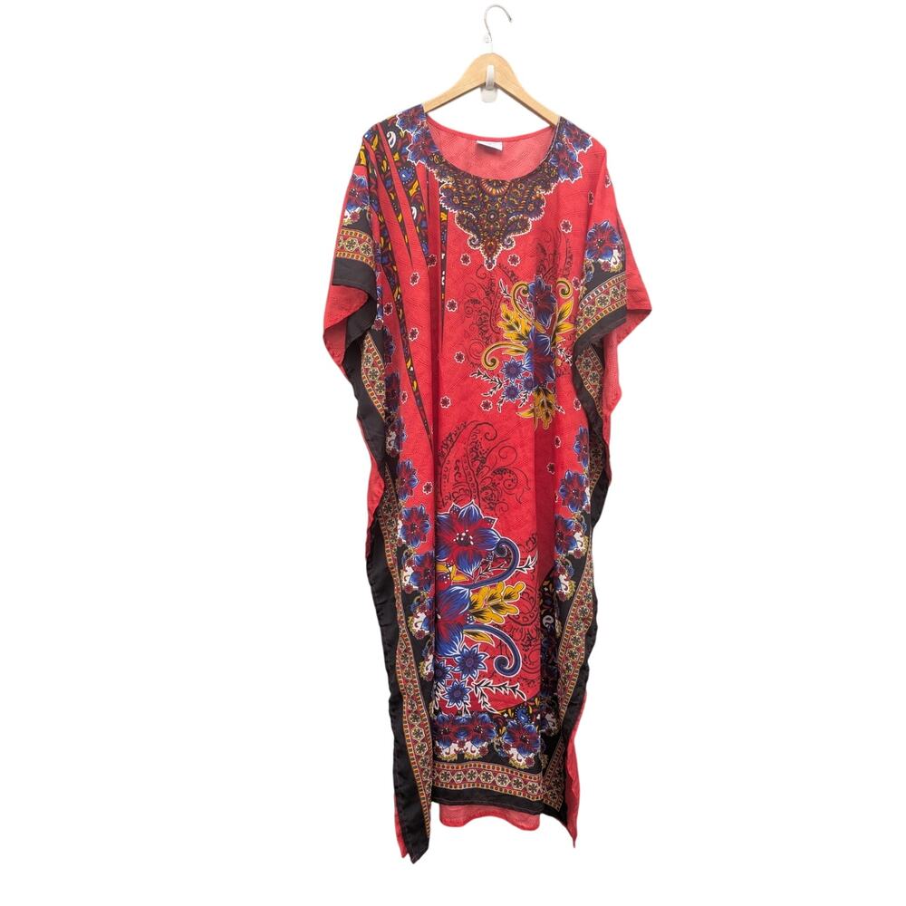 Flowy Summer Dress Boho Costal Western Light Weight Vacation Cruise OS Red